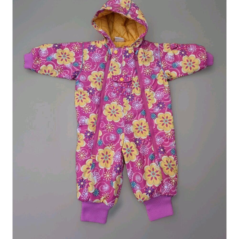 Hanna Andersson Snowsuit Multicolor Floral Hooded Quilted Lined Full Zipper 80cm